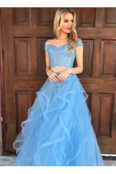 Two Pieces Off-the-Shoulder Lace Appliques and Tulle Prom Evening Formal Dresses 3021550