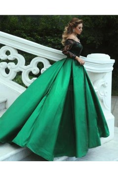 Ball Gown Long Sleeves Lace Satin Prom Evening Formal Dresses 3021566