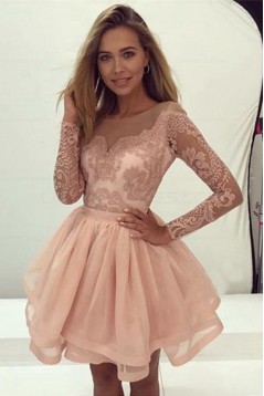 Short Lace Long Sleeves Prom Evening Party Dresses 3021578