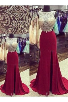 Beaded Backless Long Red Prom Evening Formal Dresses 3020170