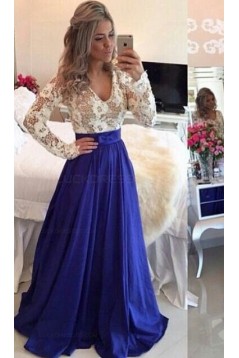 Royal Blue White Long Sleeves Prom Dresses Evening Gowns 3020203