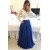 Royal Blue White Lace Chiffon Long Sleeves Prom Dresses Evening Gowns 3020208