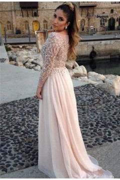 Beaded Long Sleeves Chiffon Prom Dresses Evening Gowns 3020210
