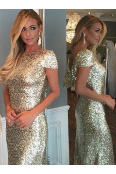 Gold Sequins Long Bridesmaid Prom Dresses Evening Gowns 3020226
