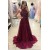 A-Line Burgundy Beaded Chiffon Prom Dresses Party Evening Gowns 3020244