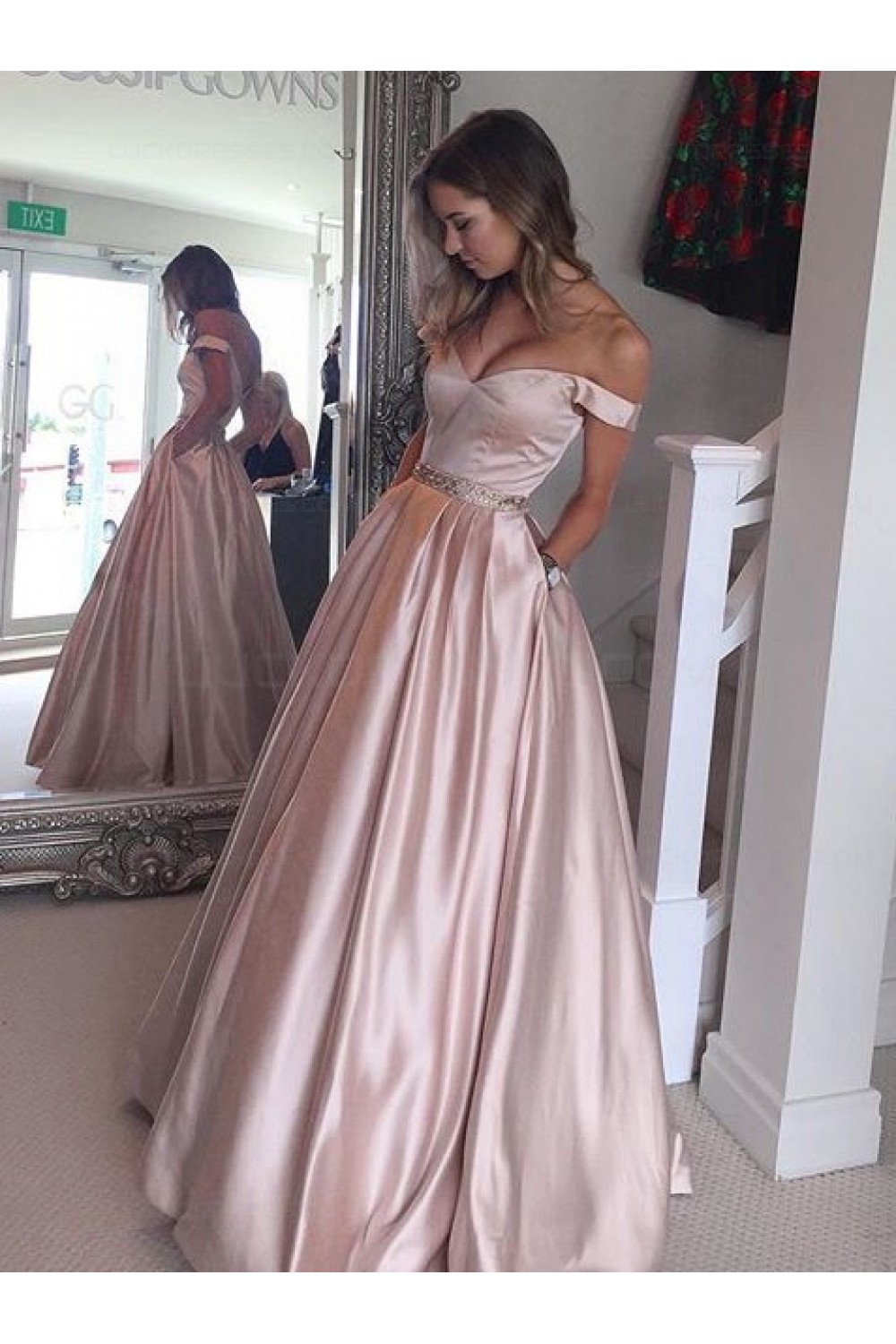 Ball Gown Off-the-Shoulder Beaded Prom 
