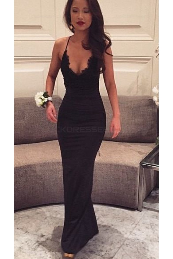 Long Black V-Neck Prom Dresses Party Evening Gowns 3020269