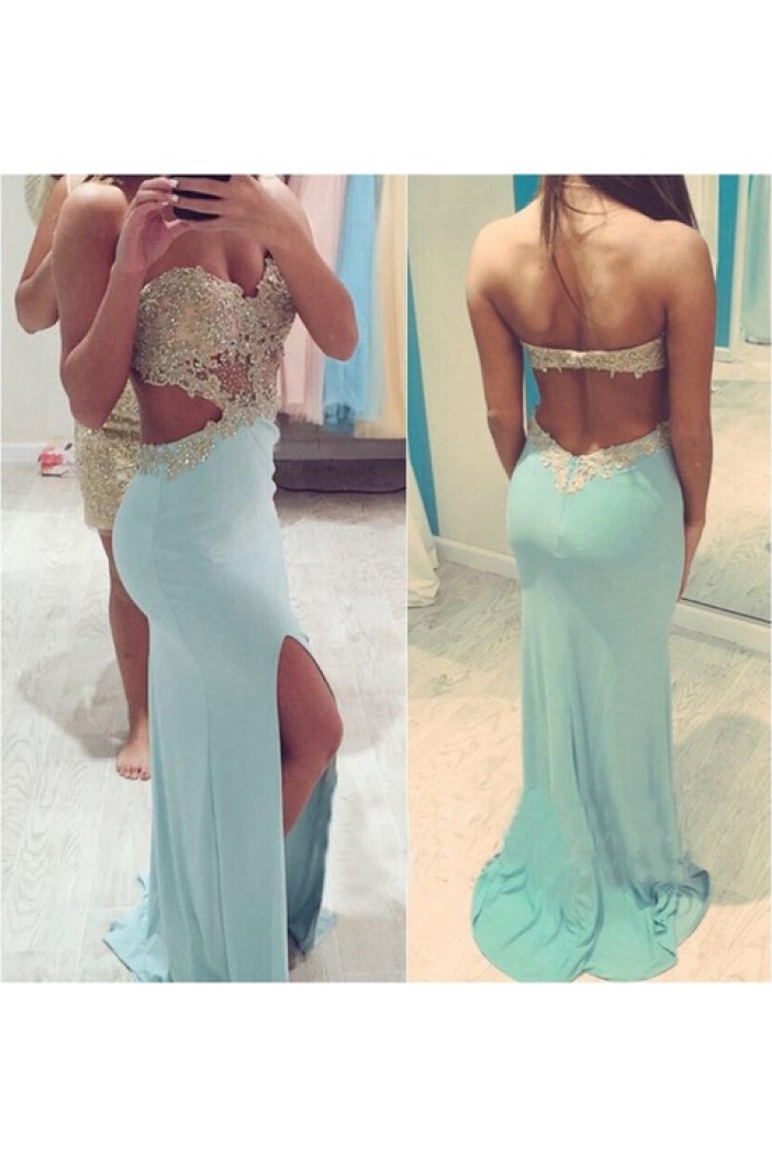 Long Blue Lace Chiffon Prom Dresses Party Evening Gowns 3020282