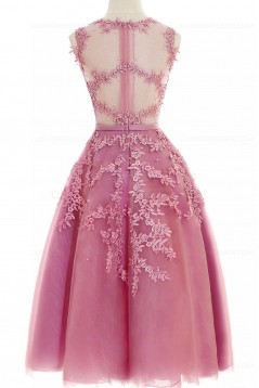 A-Line Illusion Neckline Lace Short  Prom Dresses Party Evening Gowns 3020286