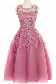 A-Line Illusion Neckline Lace Short  Prom Dresses Party Evening Gowns 3020286