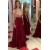 A-Line Illusion Neckline Burgundy Lace and Chiffon Prom Dresses Party Evening Gowns 3020308