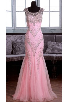 Long Pink Beaded Mermaid Lace Tulle Prom Dresses Party Evening Gowns 3020370