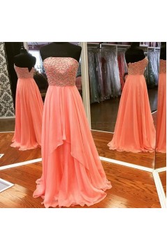 A-Line Strapless Beaded Chiffon Long Prom Dresses Party Evening Gowns 3020374