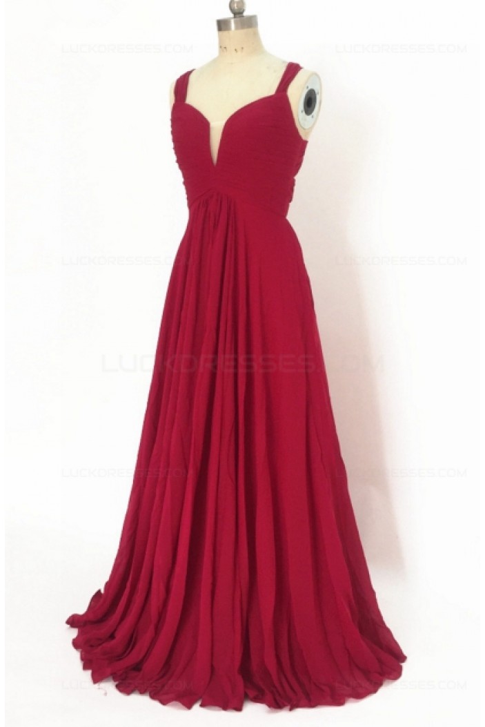 A-Line Long Red Chiffon Prom Dresses Party Evening Gowns 3020390