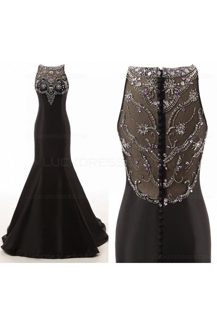 Long Black Beaded Mermaid Prom Dresses Party Evening Gowns 3020408