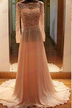 A-Line Long Sleeves Beaded Backless Prom Dresses Party Evening Gowns 3020411
