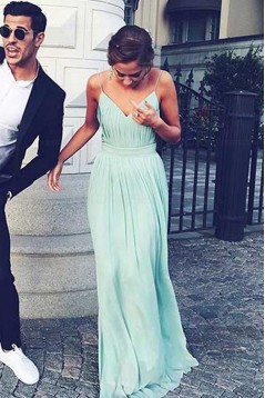 Long Spaghetti Straps Mint Chiffon Prom Dresses Party Evening Gowns 3020416