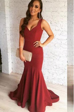 Mermaid V-Neck Burgundy Long Prom Dresses Party Evening Gowns 3020424