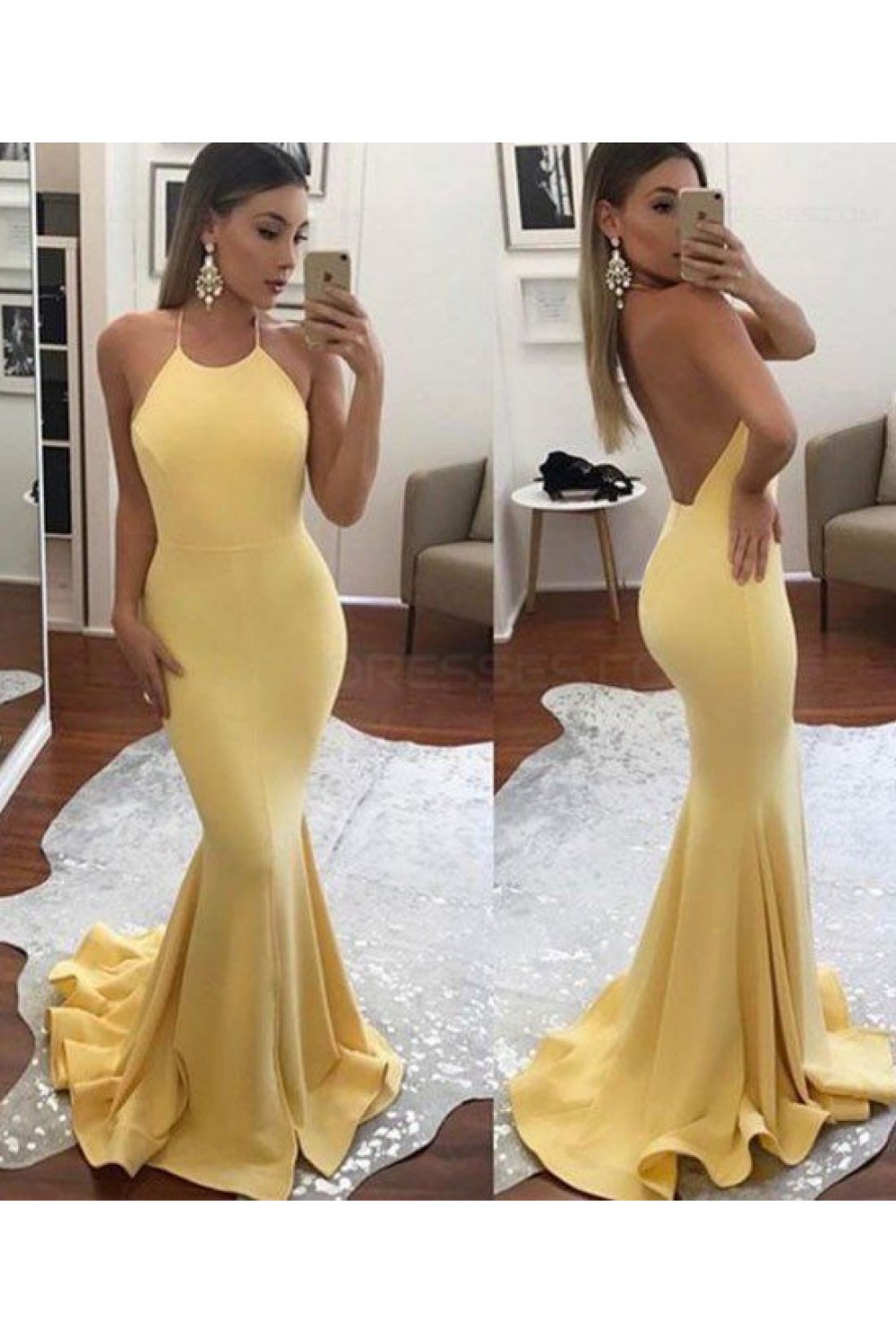 yellow prom mermaid dresses