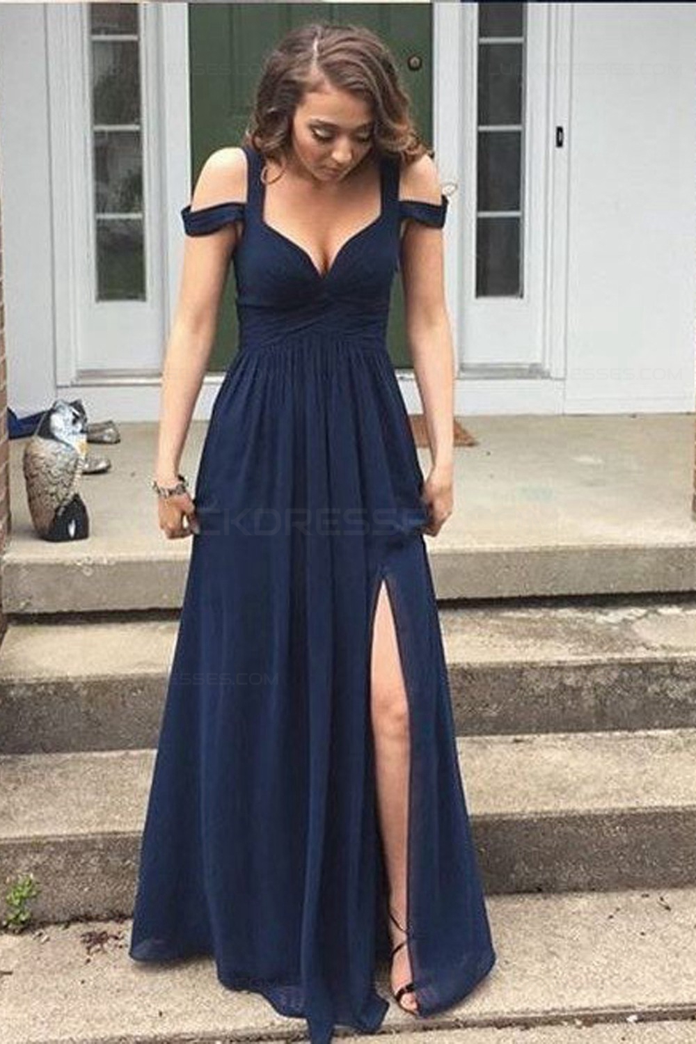 navy prom dress with slit