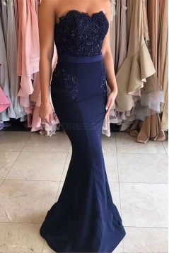Long Blue Beaded Lace Mermaid Prom Dresses Party Evening Gowns 3020445