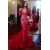 Long Sleeves Mermaid V-Neck Lace Red Prom Dresses Party Evening Gowns 3020468