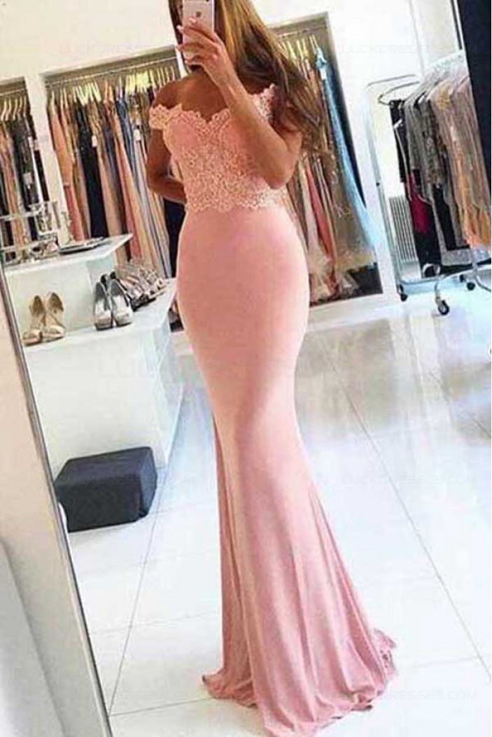 Mermaid Off-the-Shoulder Lace Long Pink Prom Dresses Party Evening Gowns 3020486