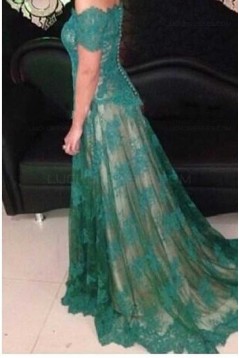 Long Green Lace Off-the-Shoulder Prom Dresses Party Evening Gowns 3020498