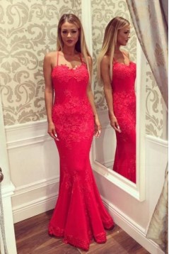 Mermaid Long Red Lace Prom Dresses Party Evening Gowns 3020515