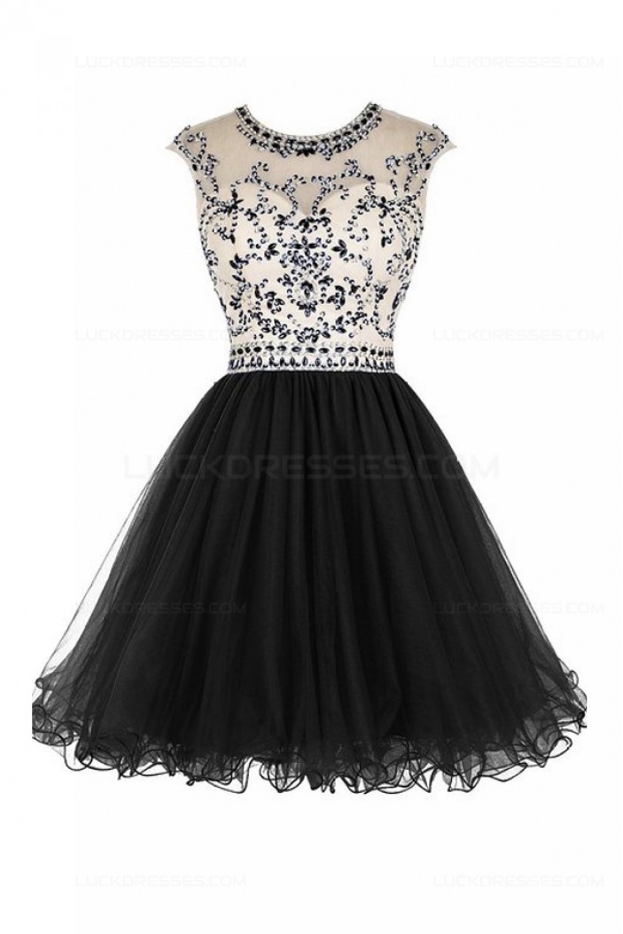 Short Black Beaded Homecoming Cocktail Prom Dresses 3020525