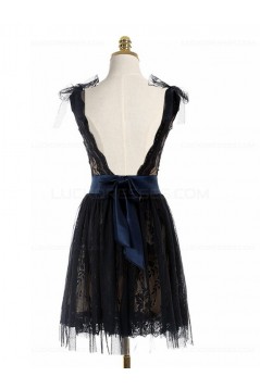Short Black Lace Backless Homecoming Cocktail Prom Dresses Party Evening Gowns 3020531