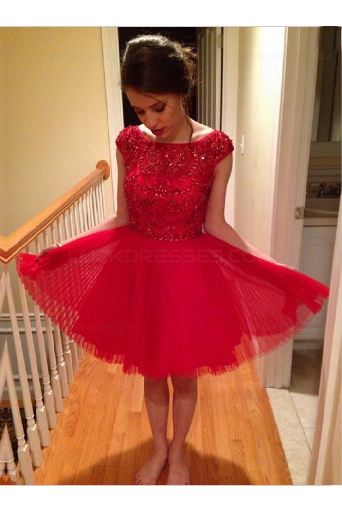 Short Red Beaded Homecoming Cocktail Prom Dresses 3020535