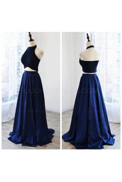 Chic Two Pieces Halter Sleeveless Royal Blue Floor-Length Prom Dresses 3020553
