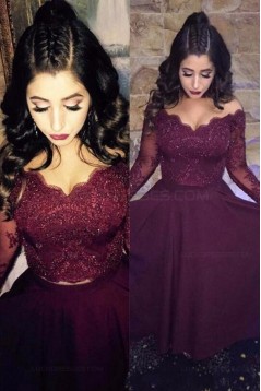 Assymetrical Two Pieces Lace Burgundy Long Evening Party Prom Dresses 3020556