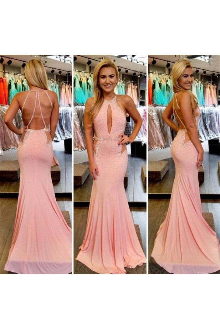 Mermaid Beaded Long Pink Prom Evening Dresses 3020568