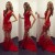 Sexy Mermaid Long Red V-Neck Lace Prom Evening Party Dresses 3020643