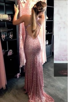 Mermaid Sequins Long V-Neck Prom Evening Party Dresses 3020646