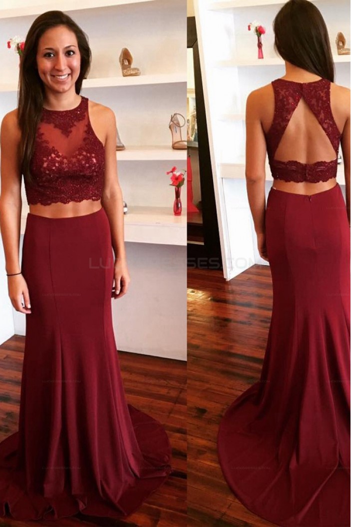 Two Pieces Mermaid Lace Appliques Long Prom Evening Party Dresses 3020653