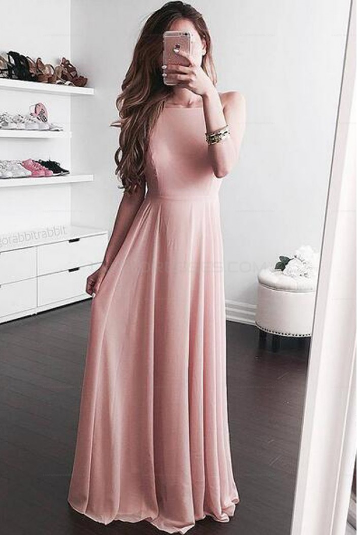 Long Pink Chiffon Prom Evening Party Dresses 3020680