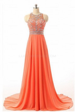 A-Line Beaded Long Chiffon Prom Evening Party Dresses 3020688