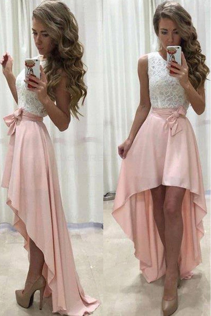 High Low Lace White Pink Prom Evening Party homecoming Graduation Dresses 3020691