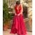 Sexy Long Red V-Neck Prom Dresses Party Evening Gowns 3020741