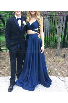 Two Pieces Long Blue Prom Dresses Party Evening Gowns 3020744