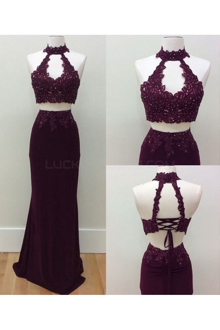 Two Pieces Lace Beaded Prom Dresses Party Evening Gowns 3020756