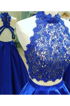 Long Blue Two Pieces Beaded Lace Prom Dresses Party Evening Gowns 3020758
