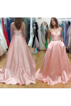 A-Line Long Pink Sweetheart Beaded Prom Formal Evening Party Dresses 3020776