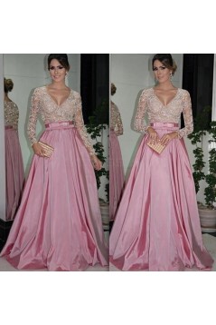 A-Line Long Sleeves V-Neck Prom Formal Evening Party Dresses 3020802