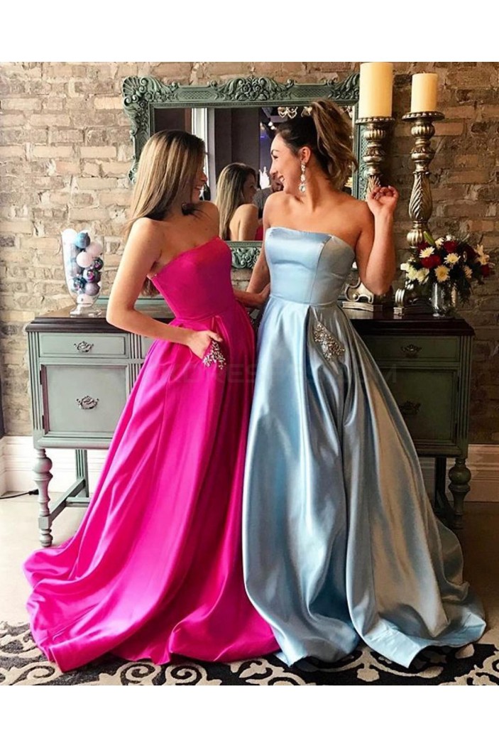 Beaded Strapless Satin Long Prom Formal Evening Party Dresses 3020831