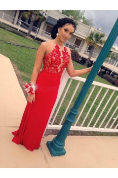 Long Red Halter Lace Prom Formal Evening Party Dresses 3020833