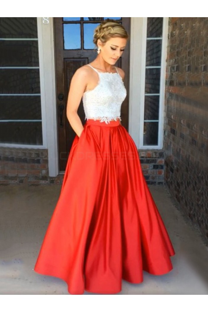 Two Pieces Red White Lace Prom Formal Evening Party Dresses 3020841